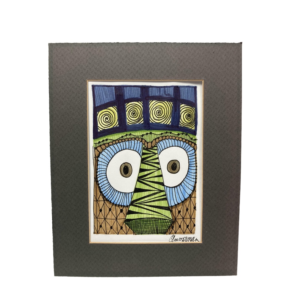 One-of-a-Kind Signed Artwork – Abstract Face Drawing by Ammerman – 10x8”